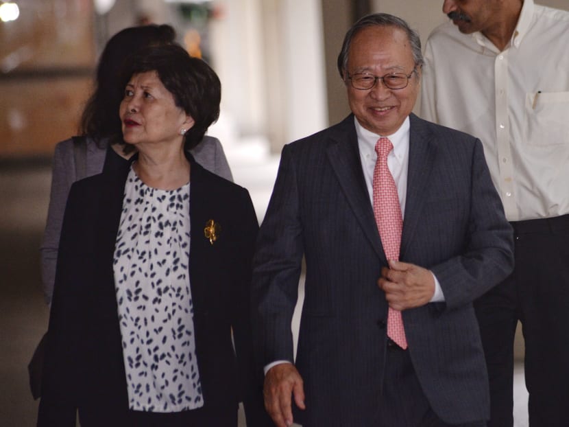Dr Tan Cheng Bock arriving at the Supreme Court on Monday (July 31) with his wife. Photo: Robin Choo/TODAY