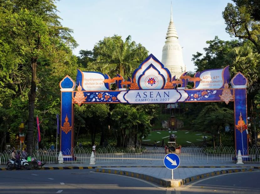 A decorative gate is seen at Wat Phnom during the Asean summit held in Phnom Penh, Cambodia, on Nov 11, 2022.