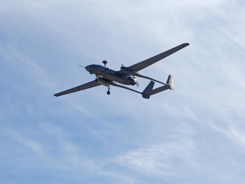 A Heron-1 UAV in flight after taking off from the Gila Bend Air Force Auxiliary Field. This is the first time the UAV is taking part in Exercise Forging Sabre. TODAY file photo