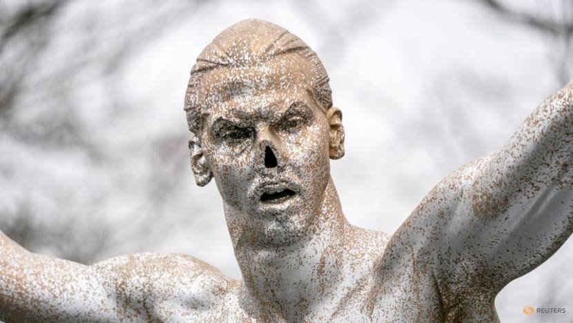 Protestors auction fake noses of vandalised Ibrahimovic statue Protestors auction fake noses of vandalised Ibrahimovic statue