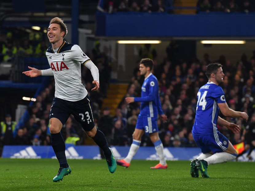 Tottenham Hotspur's Christian Eriksen runs off in celebration after scoring against Chelsea when the two sides met in November 2016. Photo: AFP. All other photos in report: Getty Images and Reuters