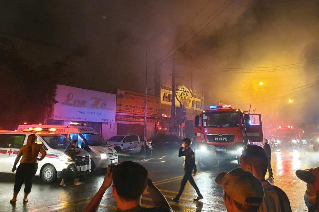 This picture taken on Sept 6, 2022 and released on Sept 7 by the Vietnam News Agency shows firefighters at the scene of a deadly fire that engulfed a karaoke bar in Binh Duong province, north of Ho Chi Minh City. This picture taken on Sept 6, 2022 and released on Sept 7 by the Vietnam News Agency shows firefighters at the scene of a deadly fire that engulfed a karaoke bar in Binh Duong province, north of Ho Chi Minh City.