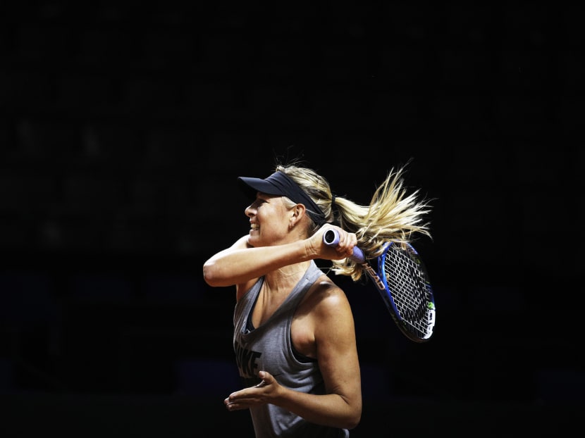 Maria Sharapova of Russia plays a forehand during training before her match against Roberta Vinci of Italy during the Porsche Tennis Grand Prix at Porsche Arena on April 26, 2017 in Stuttgart, Germany. Photo: Getty Images