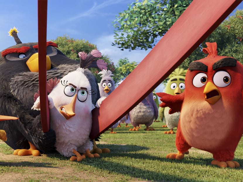 This image released by Sony Pictures shows the characters Chuck, voiced by Josh Gad, from left, Bomb, voiced by Danny McBride, Matilda, voiced by Maya Rudolph and Red, voiced by Jason Sudeikis, in a scene from The Angry Birds Movie. Photo: AP/Sony Pictures