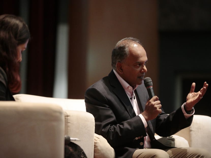 Minister K Shanmugam speaks during a question and answer session at the Ministerial Forum at NTU on March 28, 2016. Photo: Jason Quah