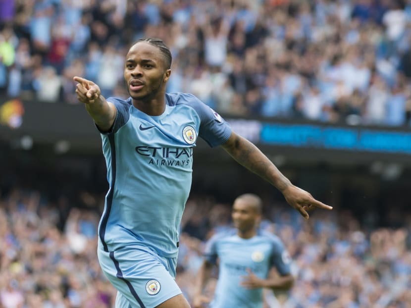 Manchester City's English midfielder Raheem Sterling celebrates after scoring the opening goal of the English Premier League football match between Manchester City and West Ham United at the Etihad Stadium in Manchester, north west England, on August 28, 2016. Photo: AFP