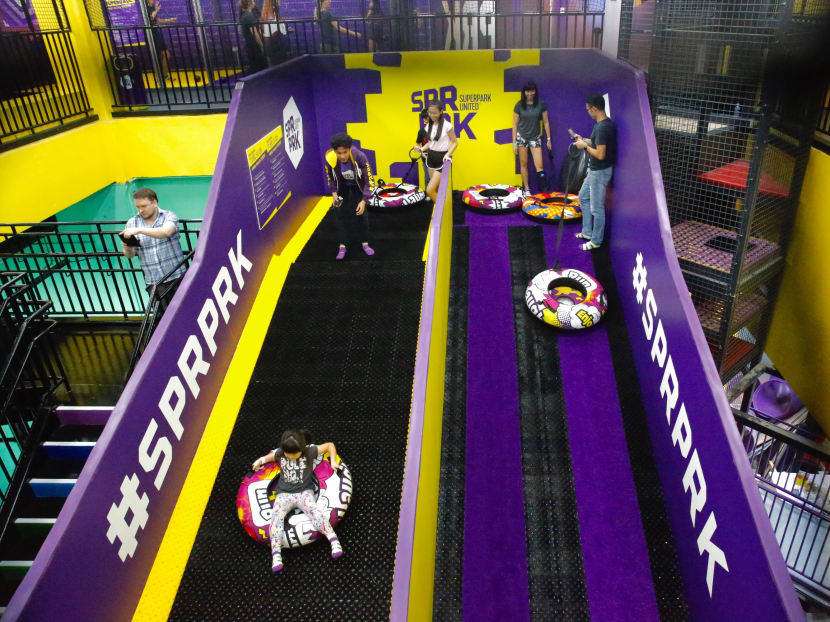 Children and adults seen at SuperPark in Singapore after the indoor activity park opened its doors on Nov 16, 2018.