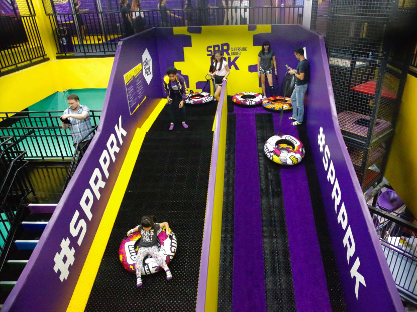 Children and adults seen at SuperPark in Singapore after the indoor activity park opened its doors on Nov 16, 2018. Children and adults seen at SuperPark in Singapore after the indoor activity park opened its doors on Nov 16, 2018.
