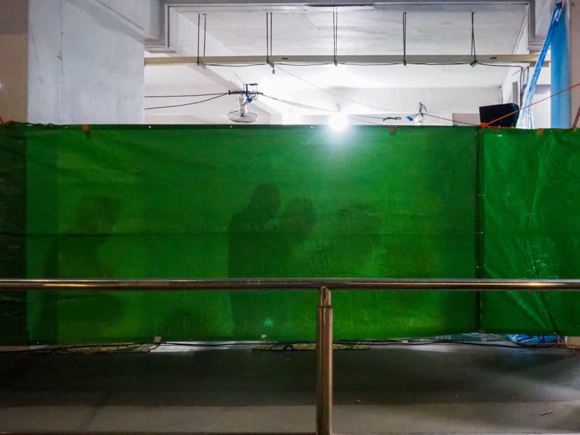 Muslims performing tarawih prayers at the void deck of Blk 432, Jurong West St 42, on April 1, 2023.