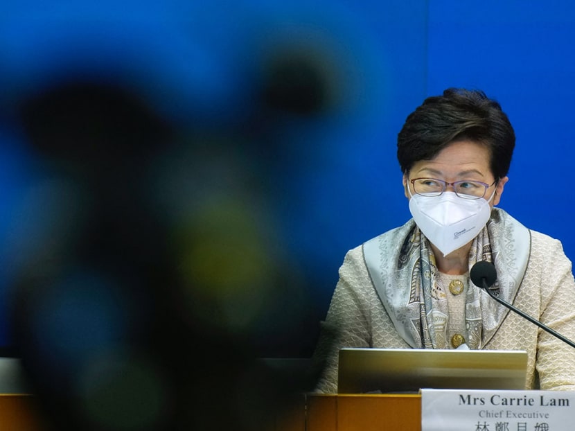 Hong Kong's chief executive Carrie Lam takes part in a press conference in Hong Kong on March 21, 2022. Hong Kong's chief executive Carrie Lam takes part in a press conference in Hong Kong on March 21, 2022.
