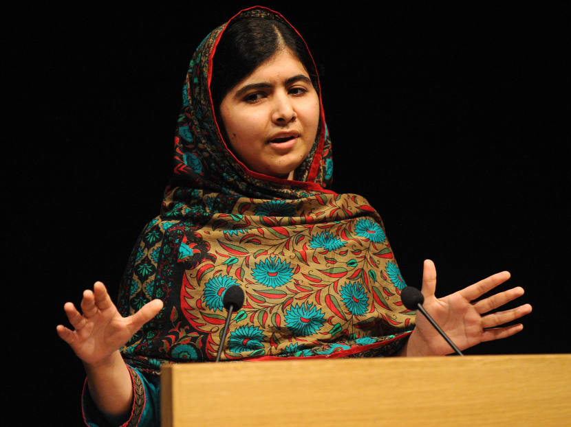 This Oct 10, 2014, file photo shows Malala Yousafzai speaking during a media conference at the Library of Birmingham, in Birmingham, England, after she was named as winner of The Nobel Peace Prize. Photo: AP