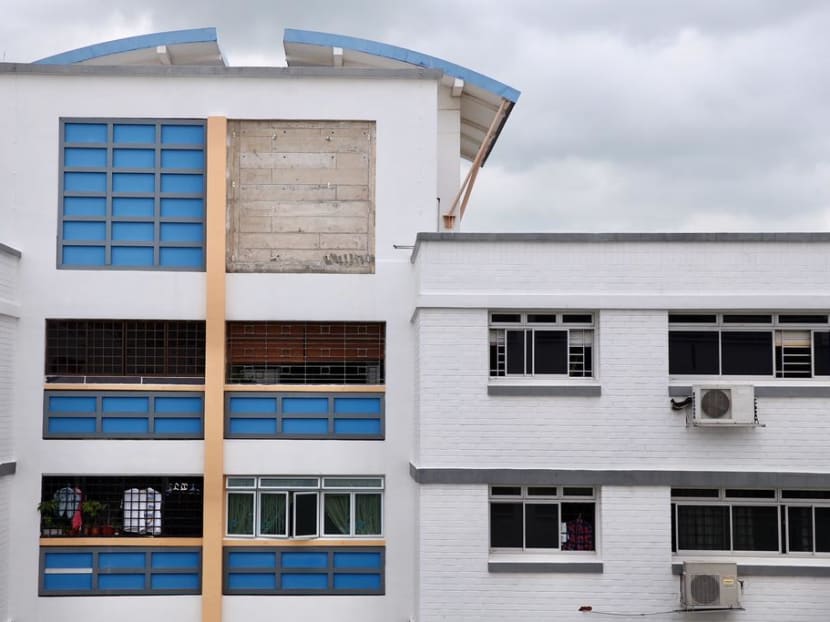 A large piece of decorative facade became dislodged and fell nine storeys at a Pasir Ris Housing and Development Board block in June 2018. A large piece of decorative facade became dislodged and fell nine storeys at a Pasir Ris Housing and Development Board block in June 2018.