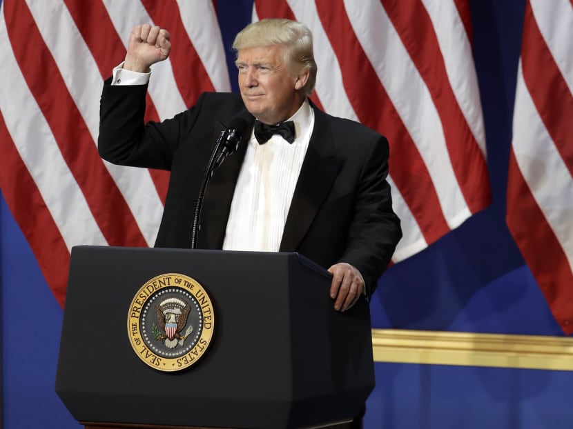 President Donald Trump speaks at The Salute To Our Armed Services Inaugural Ball in Washington, Friday, Jan 20, 2017. Photo: AP