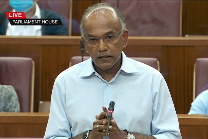 Law and Home Affairs Minister K Shanmugam speaking in Parliament on Feb 18,  2022 