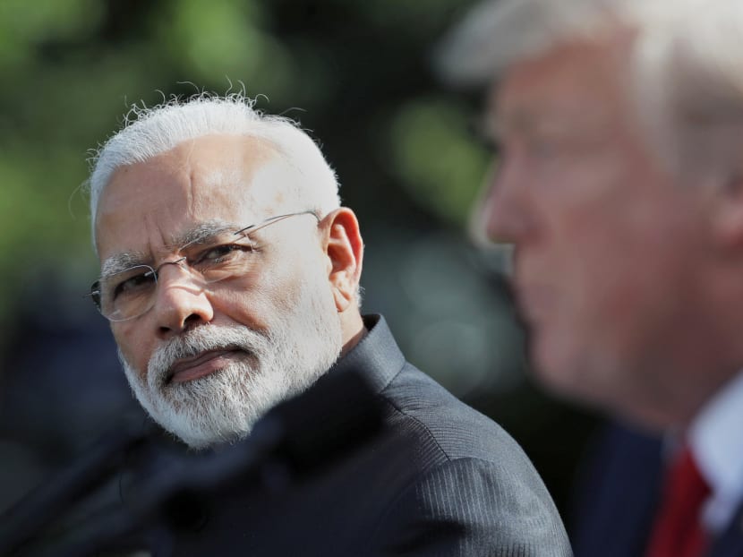 Indian Prime Minister Narendra Modi looks toward President Donald Trump as he speaks in the Rose Garden at the White House. Photo: AP