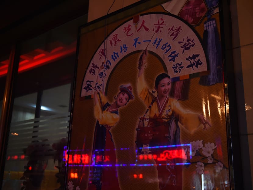 An advertisement for a North Korean band outside a hotel in Hunchun, in north-east China's Jilin province. Photo: AFP