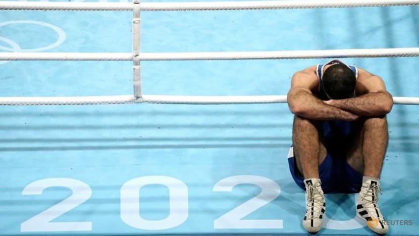 Olympics-Boxing-France's Aliev protests with sit-in after disqualification Olympics-Boxing-France's Aliev protests with sit-in after disqualification