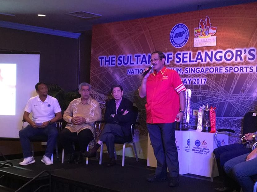 Tan Sri Dato Abdul Karim Munisar speaking at Friday's press conference to announce the matches for this year's Sultan of Selangor Cup. Photo: Sultan of Selangor Cup Facebook Page.
