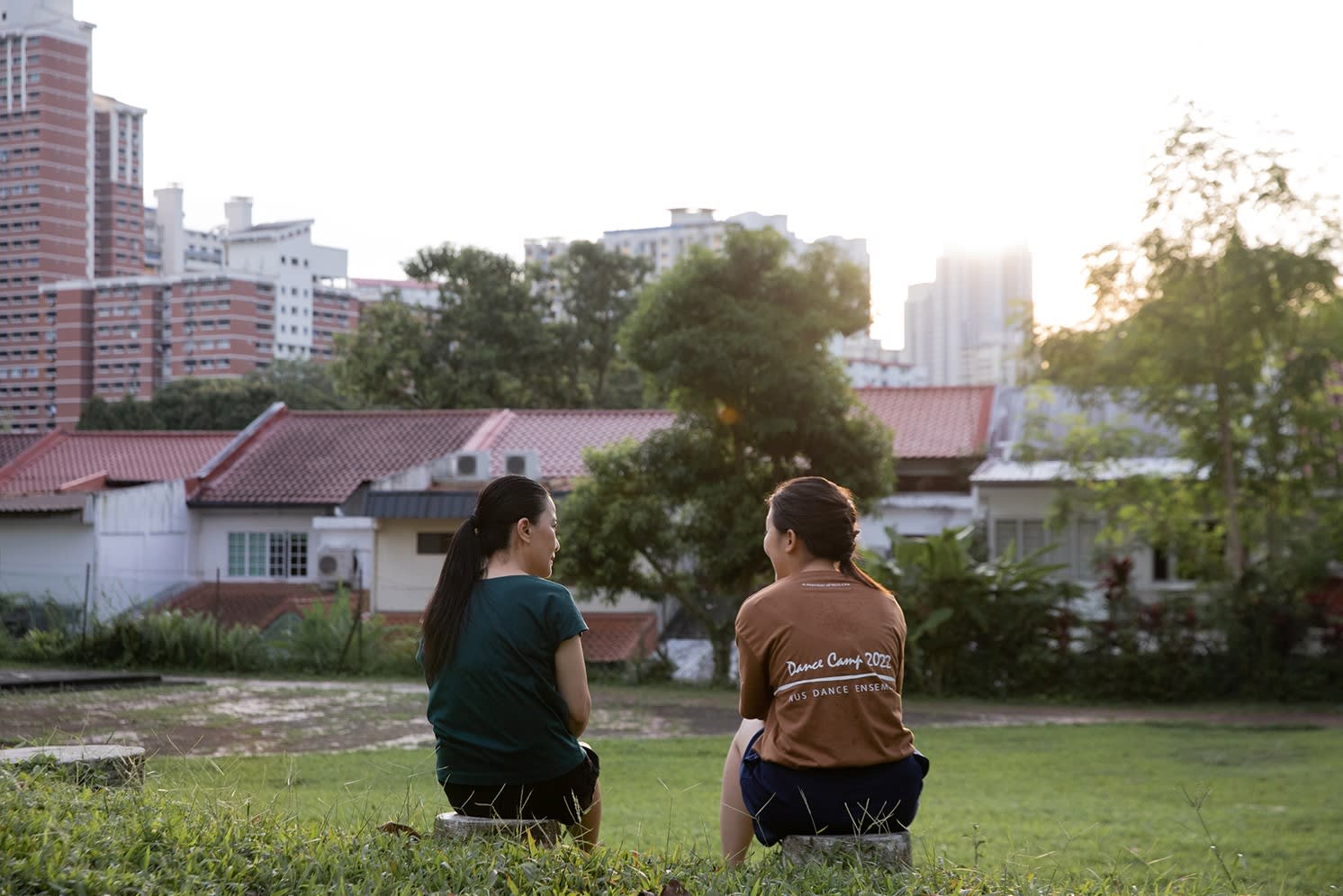The author (right) and her mother chatting at an open space near Commonwealth Crescent on May 5, 2022. 