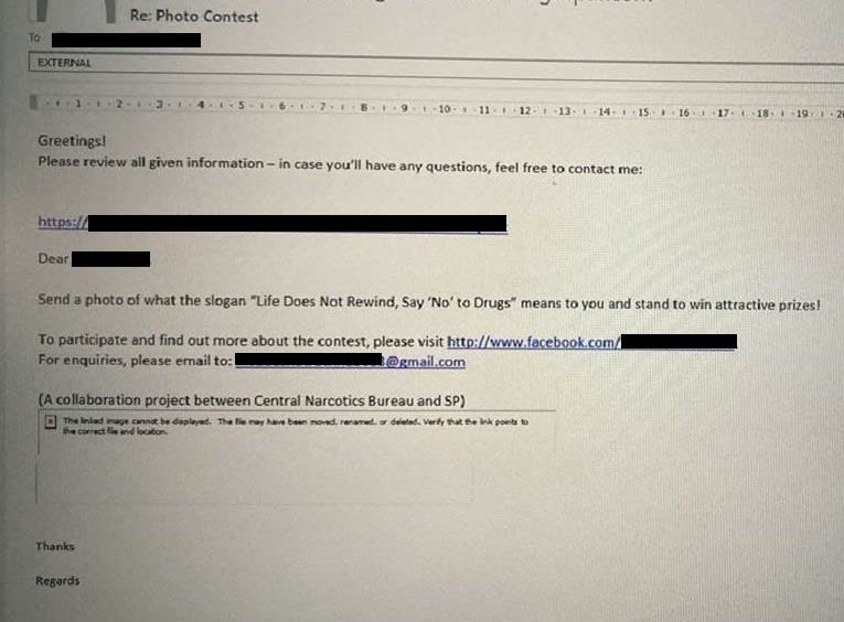 CNB, Singapore Polytechnic warn over fake anti-drug abuse contest after public gets scam email