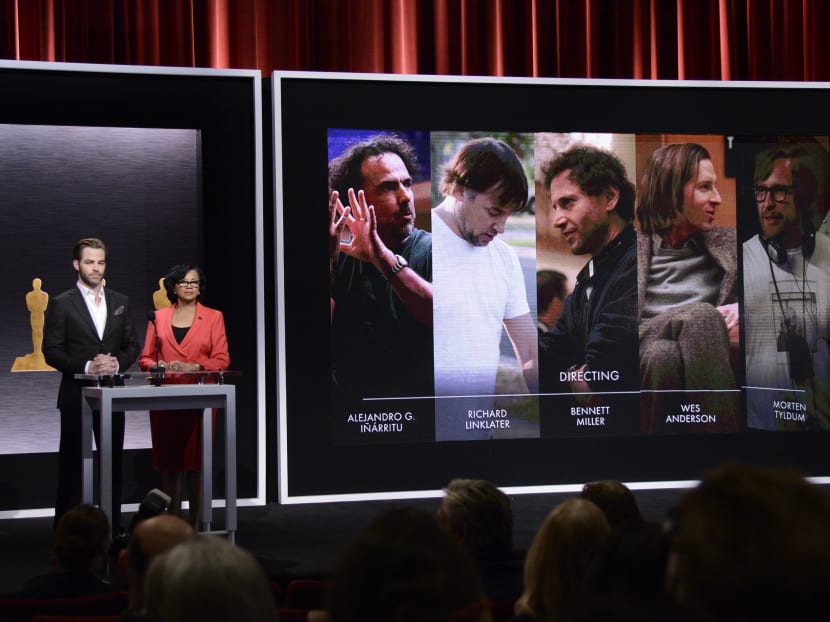 Chris Pine, left, and Academy President Cheryl Boone Isaacs announce the Academy Awards nominees for best director at the 87th Academy Awards nomination ceremony in Beverly Hills this Thursday (Jan 15). Photo: AP