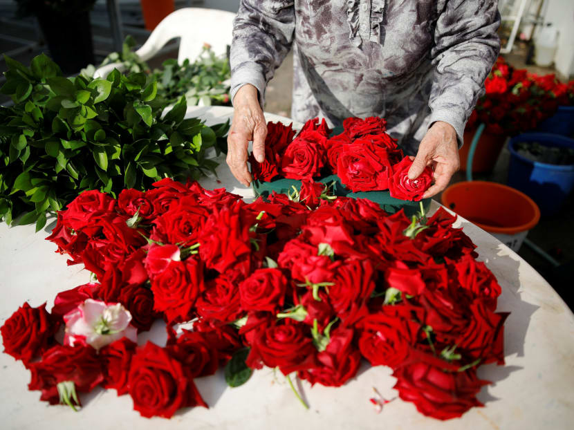 A woman sorts freshly picked roses, intended for sale for Valentine's Day. Photo: Reuters