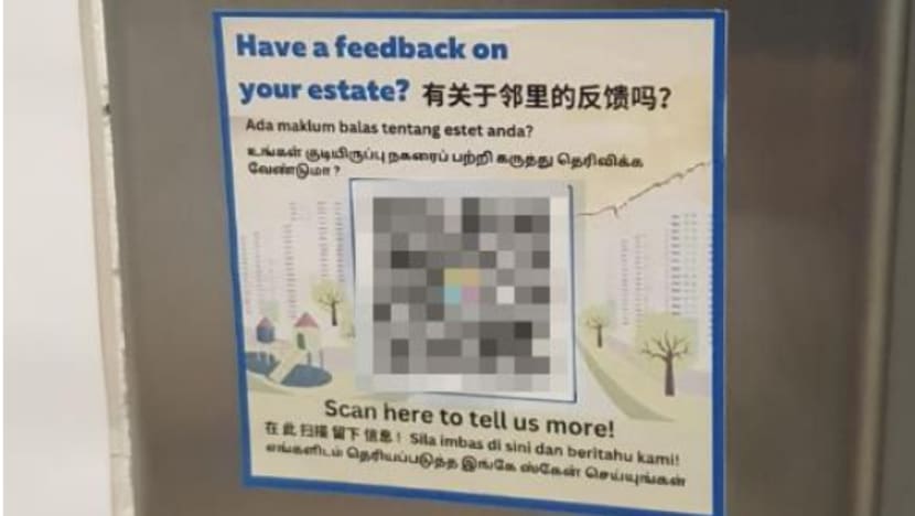 Authorities warn of fraudulent QR codes passing off as feedback links at HDB blocks