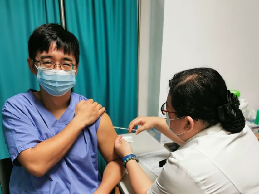 The author receiving his Covid-19 vaccination at the Mount Elizabeth Novena Hospital on Jan 13, 2021.