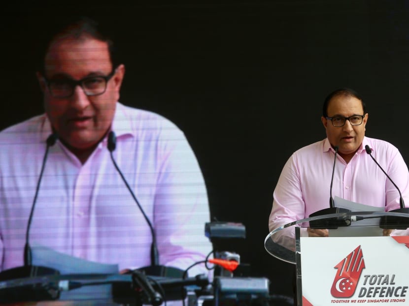 Minister for Communications and Information S Iswaran at the 2019 Total Defence Day Commemoration Event and launch of Digital Defence as the sixth pillar of Total Defence.