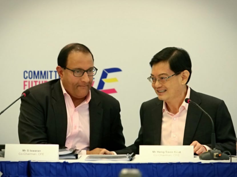 Minister for Finance Heng Swee Keat and Minister for Trade and Industry (Industry) S Iswaran at the report launch of the Committee on the Future Economy on Feb 10. Photo: Nuria Ling/TODAY