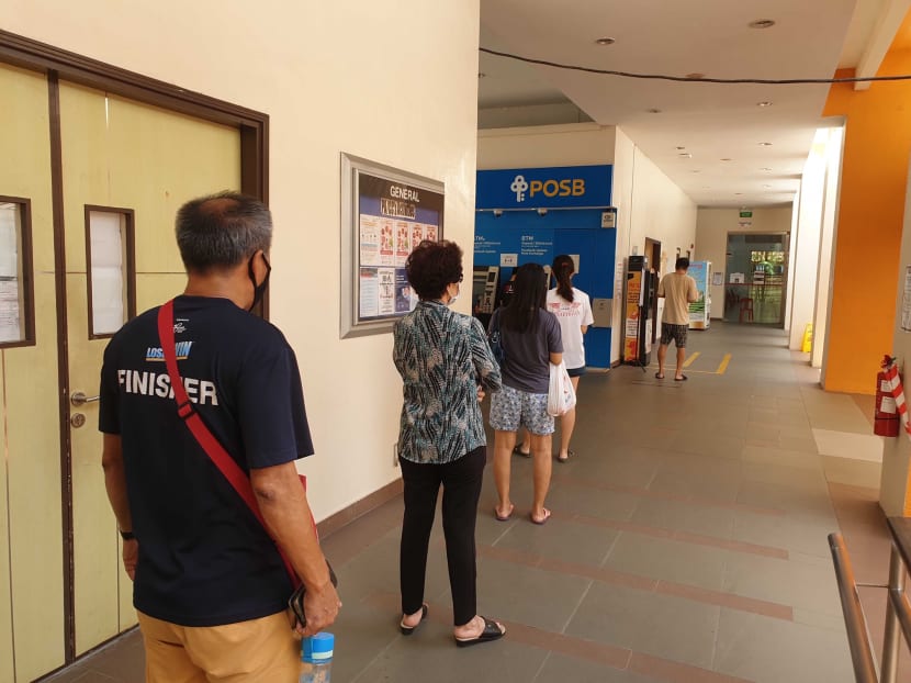On April 14, 2020, the day that the Government disbursed a cash payout to Singapore citizens and permanent residents, about 10 people were seen queuing at ATMs located at Nee Soon South Community Club along Yishun Street 81.