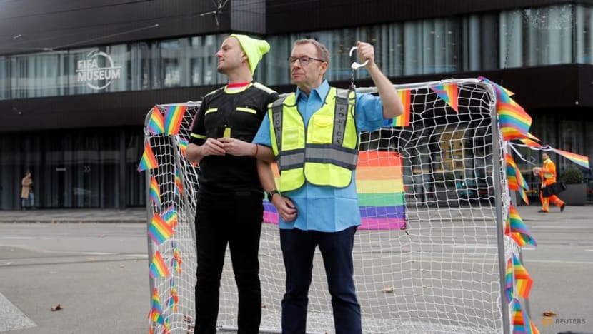 LGBT activists protest at FIFA Museum ahead of World Cup in Qatar LGBT activists protest at FIFA Museum ahead of World Cup in Qatar