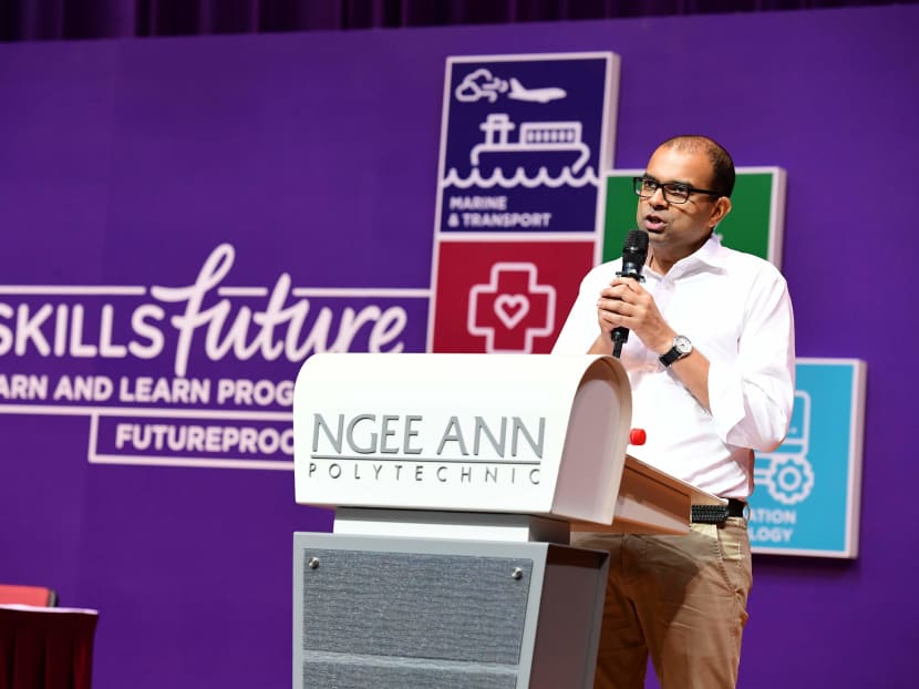 Senior Minister of State Dr Janil Puthucheary announcing the enhancements to the SkillsFuture Earn and Learn Prgramme, which will see seven new courses added. Photo: SkillsFuture Singapore