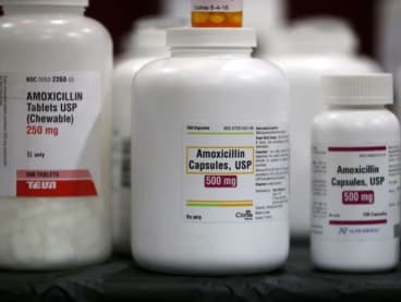 Amoxicillin penicillin antibiotics are seen in the pharmacy at a medical and dental health clinic in Los Angeles, California, United States, April 27, 2016. 