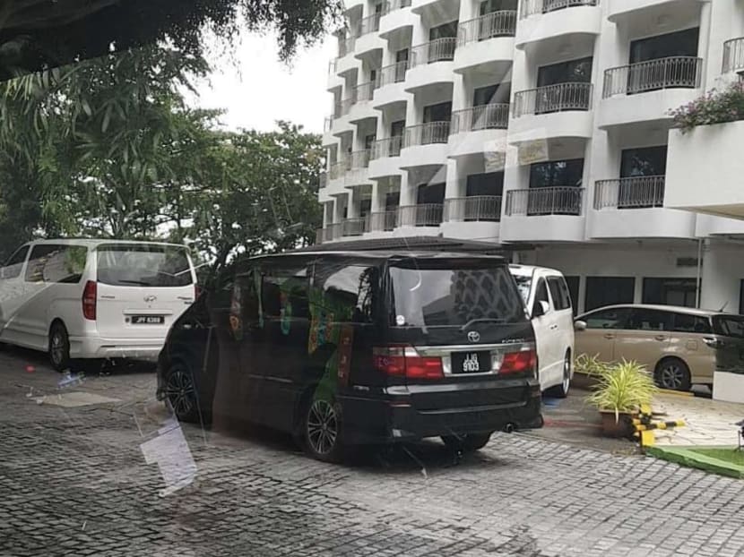 Malaysia-registered vehicles believed to be providing chauffeured services in Singapore are seen at the Festive Hotel and Shangri-La’s Rasa Sentosa Resort and Spa on Sentosa island.