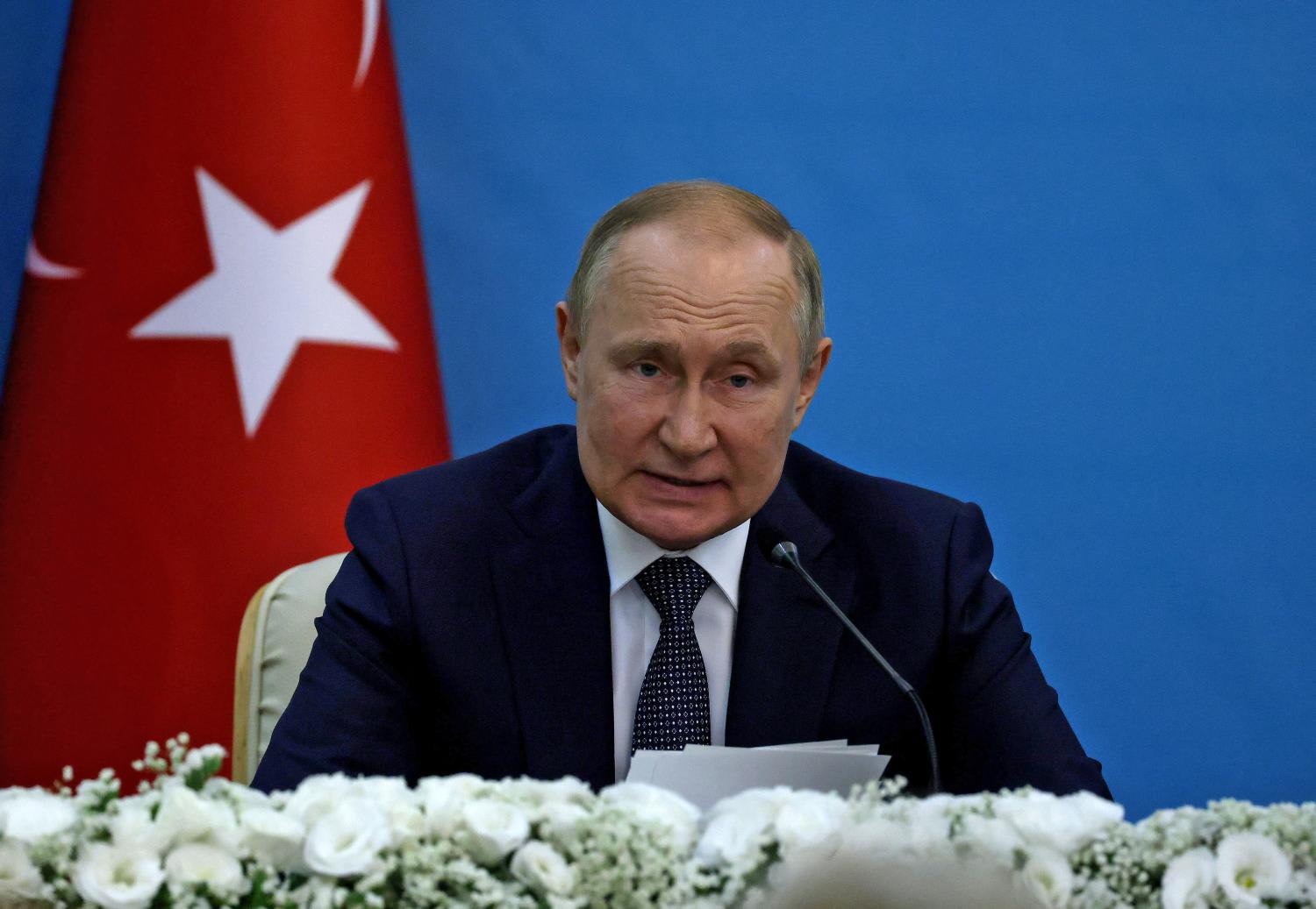 Russian President Vladimir Putin speaks during a joint press conference with his Iranian and Turkish counterparts following their summit in Tehran on July 19, 2022.