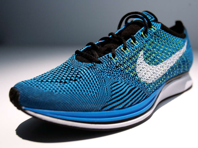 A sneaker with Nike’s new Flyknit technology. Since 2015, Nike has been working with Flex, the high-tech manufacturing company better known for producing Fitbit activity trackers and Lenovo servers, to introduce greater automation into the otherwise labour-intensive process of making a shoe. Photo:AFP