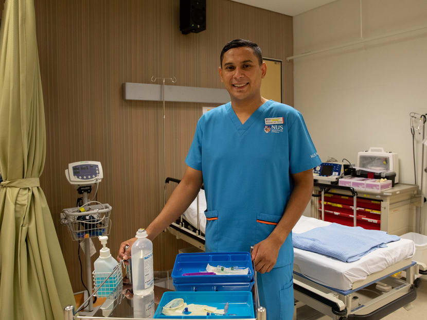 Mid-career nursing student Mohamad Zaid Rahmat at the Centre for Healthcare Simulation at the Yong Loo Lin School of Medicine on Dec 10, 2020.