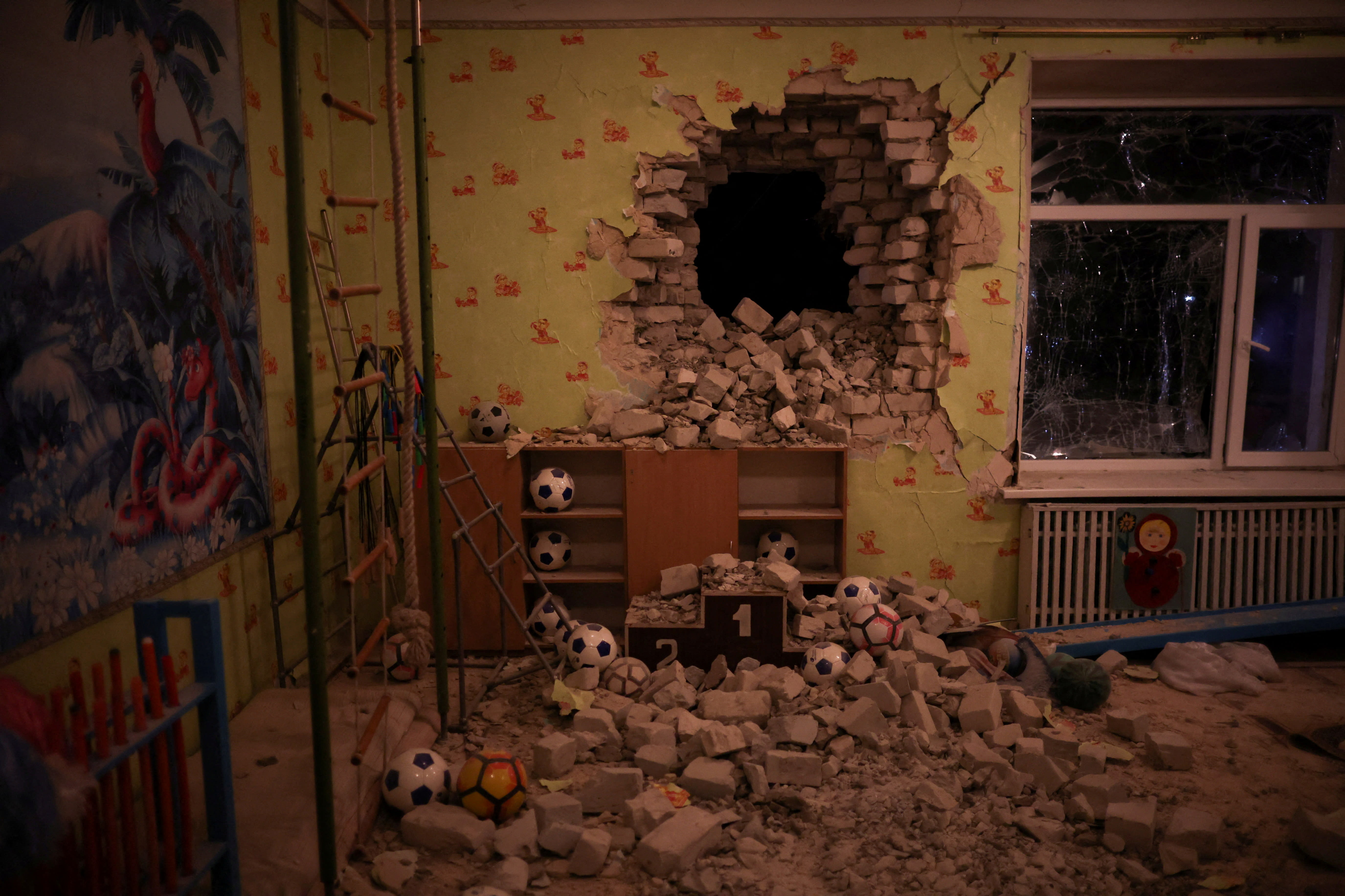 Ukraine's President Volodymyr Zelenskiy said the pro-Russian forces had shelled a kindergarten in Stanytsia Luhanska (pictured), in what he called a "big provocation". Ukraine's President Volodymyr Zelenskiy said the pro-Russian forces had shelled a kindergarten in Stanytsia Luhanska (pictured), in what he called a "big provocation".