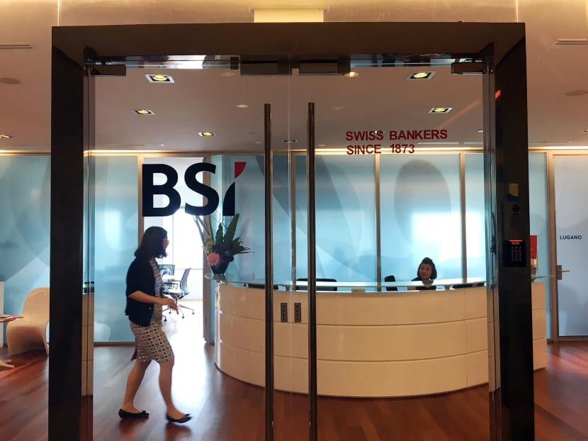 BSI’s main office in Suntec Tower One on May 24. Employees were seen walking in and out of the front and back entrances. Photo: Louisa Tang/TODAY