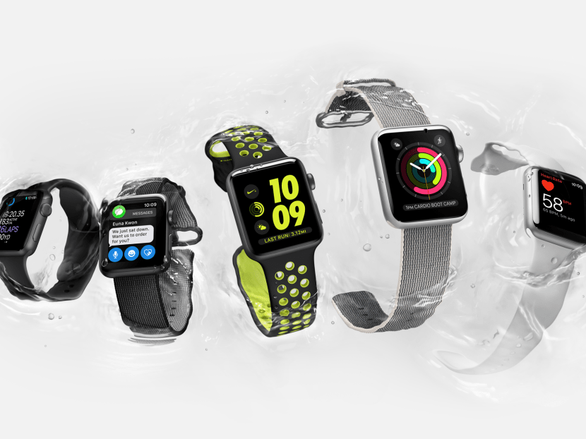 The Apple Watch Series 2 Nike+ edition (centre) is only expected in October. Photo: Apple