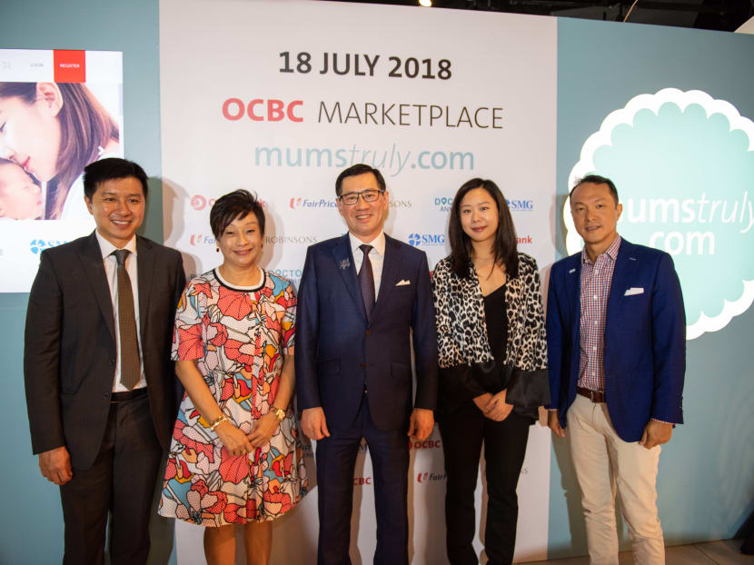 OCBC's new online platform mumstruly.com is a tie-up between the bank and six partners. (From left to right:) Mr Elvin Too, Chief OmniChannel Officer and GM, NTUC FairPrice Online; Ms Donna Chua, Group Marketing Director, Robinsons Group; Mr Dennis Tan, Head of Consumer Financial Services Singapore, OCBC Bank; Ms Athena Lee, CEO, Doctor Anywhere and Dr Beng Teck Liang, Chief Executive, Singapore Medical Group.