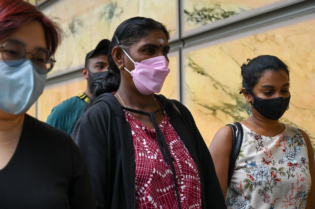 Mdm Panchalai Supermaniam, mother of the Malaysian national Nagaenthran K. Dharmalingam sentenced to death for trafficking heroin into Singapore, arrives at the Supreme Court for the final appeal in Singapore on April 26, 2022.