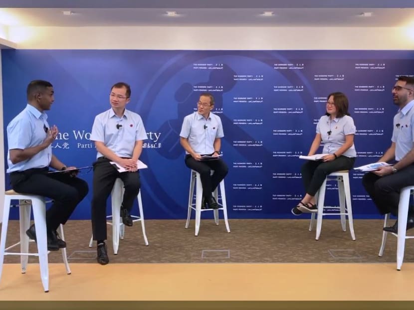 Speaking at a Workers' Party talk show on 1 July, 2020 were (from left) Mr Abdul Shariff Aboo Kassim, Mr Louis Chua Kheng Wee, Mr Dennis Tan, Ms Sylvia Lim and Mr Pritam Singh.