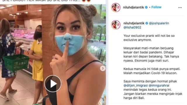 网红脸画口罩恶搞峇厘岛超市 网民：驱逐出境！