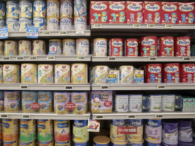 Different brands of milk powder on display at Fairprice, Clementi Mall. TODAY file photo