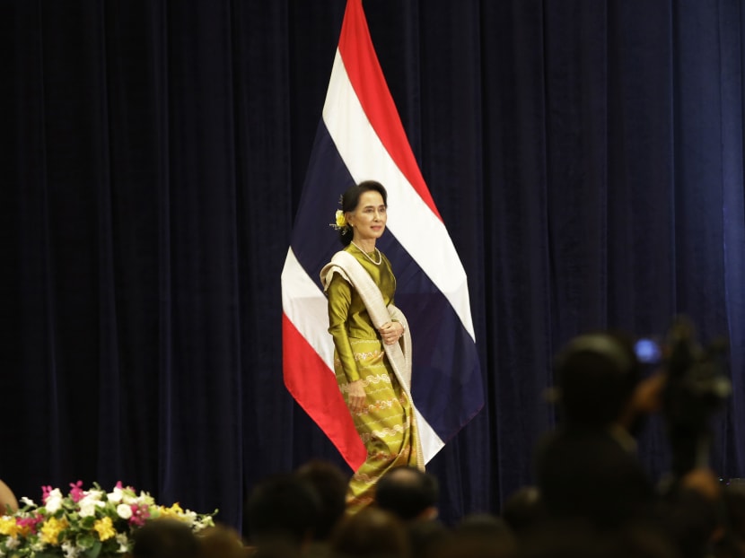Myanmar Foreign Minister Aung San Suu Kyi in Thailand. Photo: AP