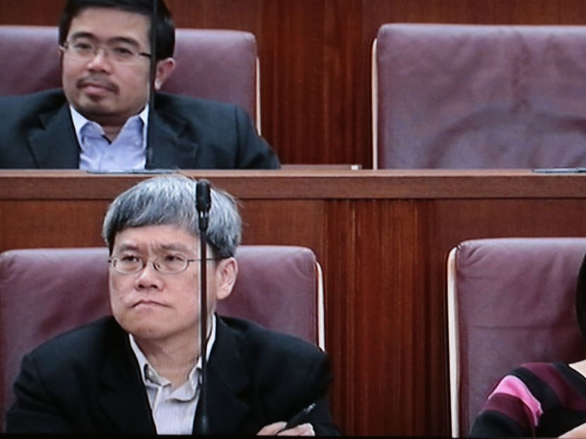 Workers' Party MPs Png Eng Huat and Sylvia Lim in Parliament during the debate on AHPETC today (Feb 13).