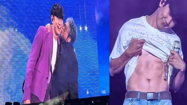 林俊杰演唱会上秀腹肌　韩红登台对唱还献吻