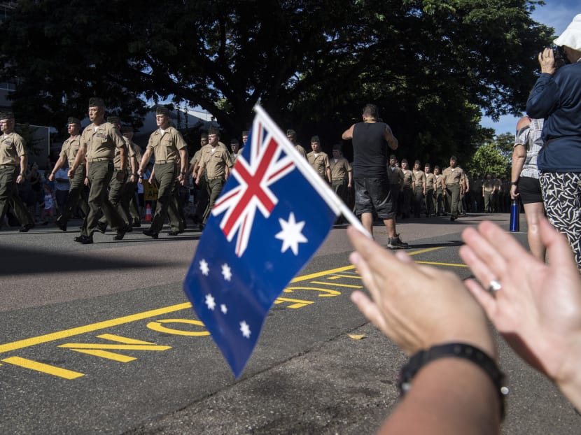 The US 3rd Battalion, 4th Marines, a unit that just moved into Darwin for six months of training, marching during the Anzac Day parade. Longtime allies Australia and the US have fought side by side in every major conflict since World War I. Photo: The New York Times